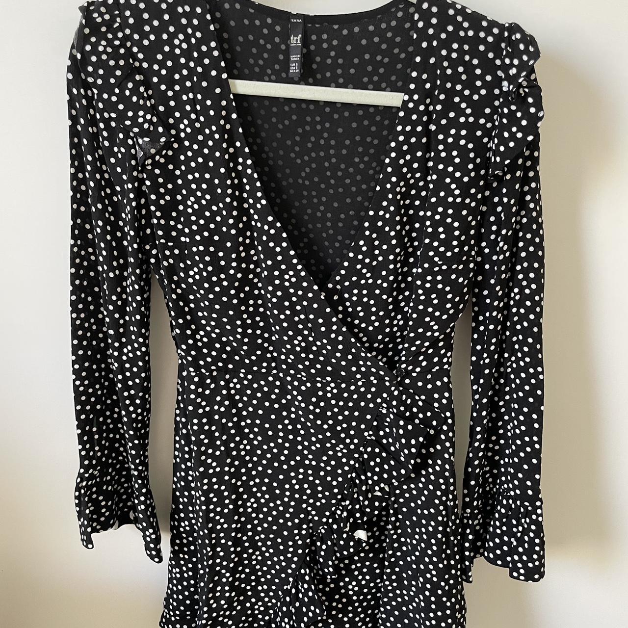 Zara Black & White Spot Long Sleeve Wrap Dress, Size... - Depop
