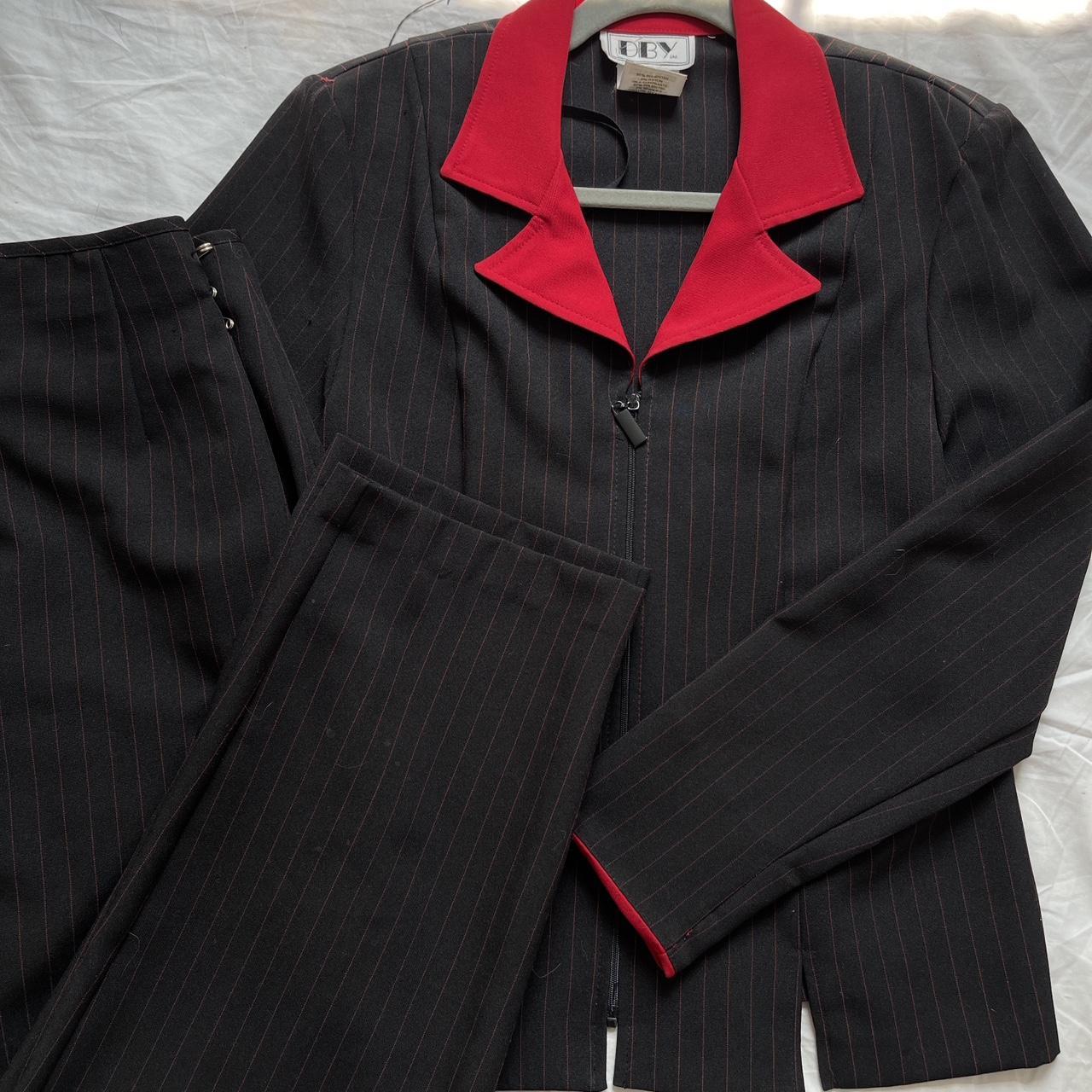 Insane black and red pinstripe suite with a zip up... - Depop