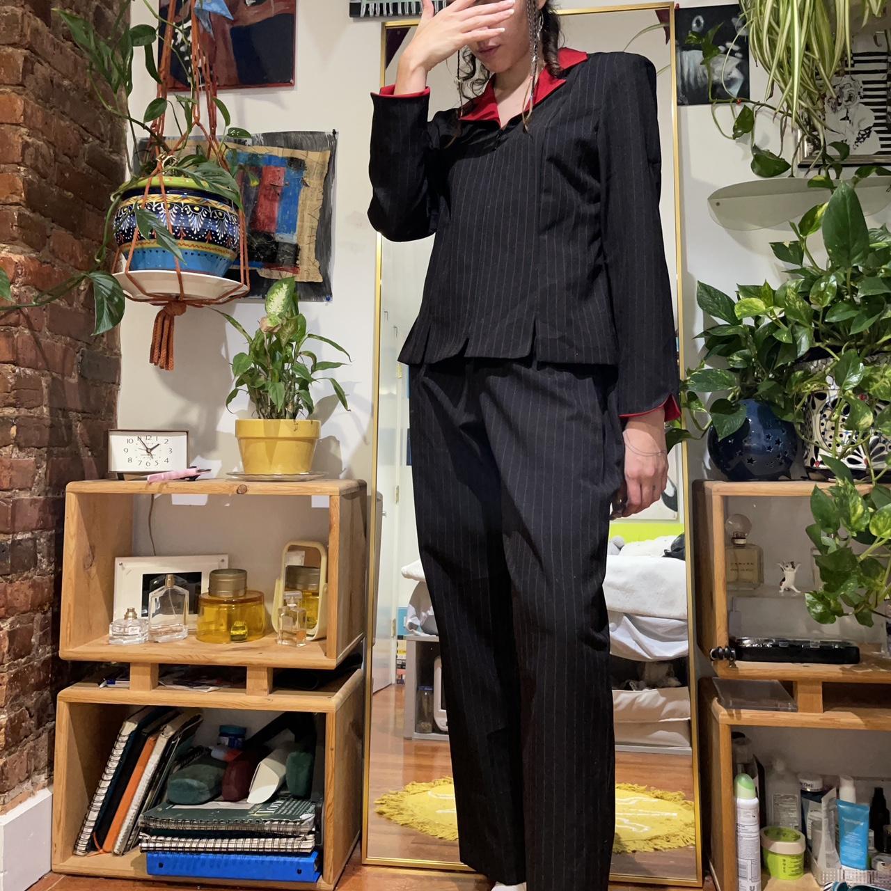 Insane black and red pinstripe suite with a zip up&hellip; - Depop