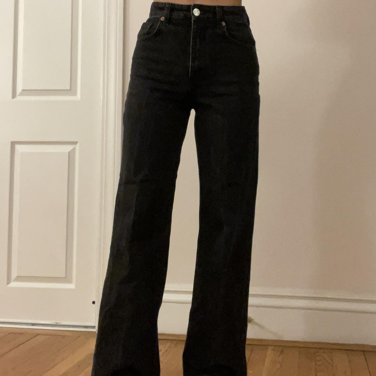 Zara wide leg black jeans slightly faded looks... - Depop