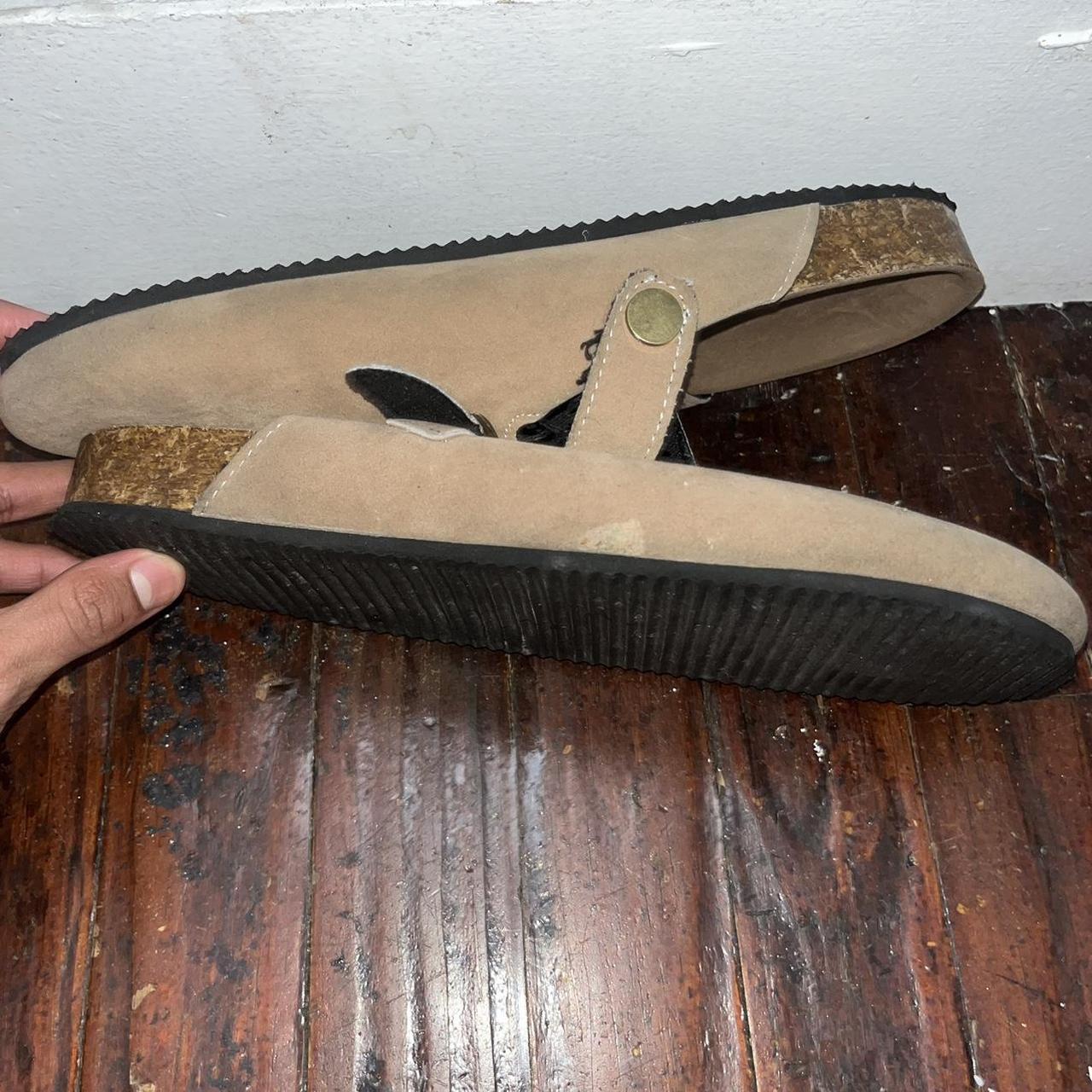 Tan slippers sizes 10 in women’s and size 9 in men... - Depop