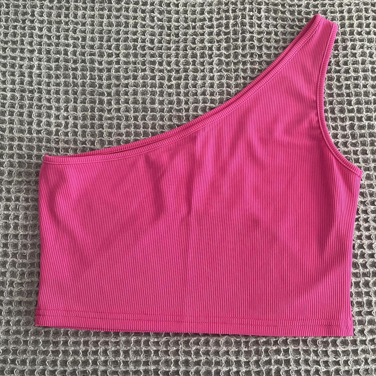 Classy & a cunt One shoulder Hot pink ribbed crop... - Depop