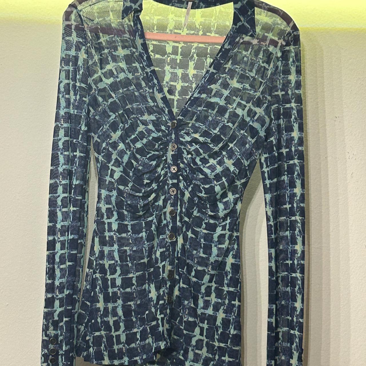 Blue Mesh Free People button up Blouse - with extra... | Depop