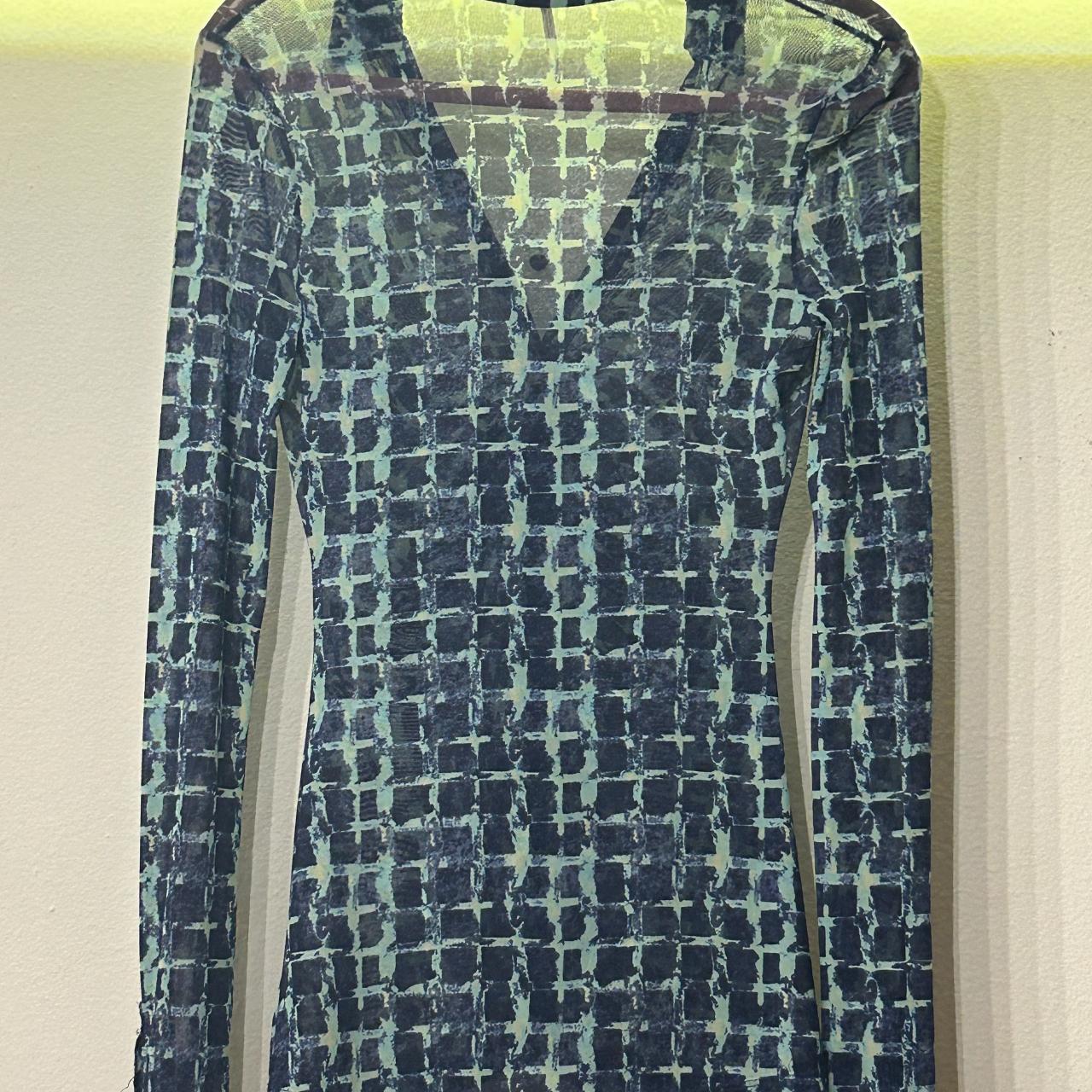 Blue Mesh Free People button up Blouse - with extra... | Depop