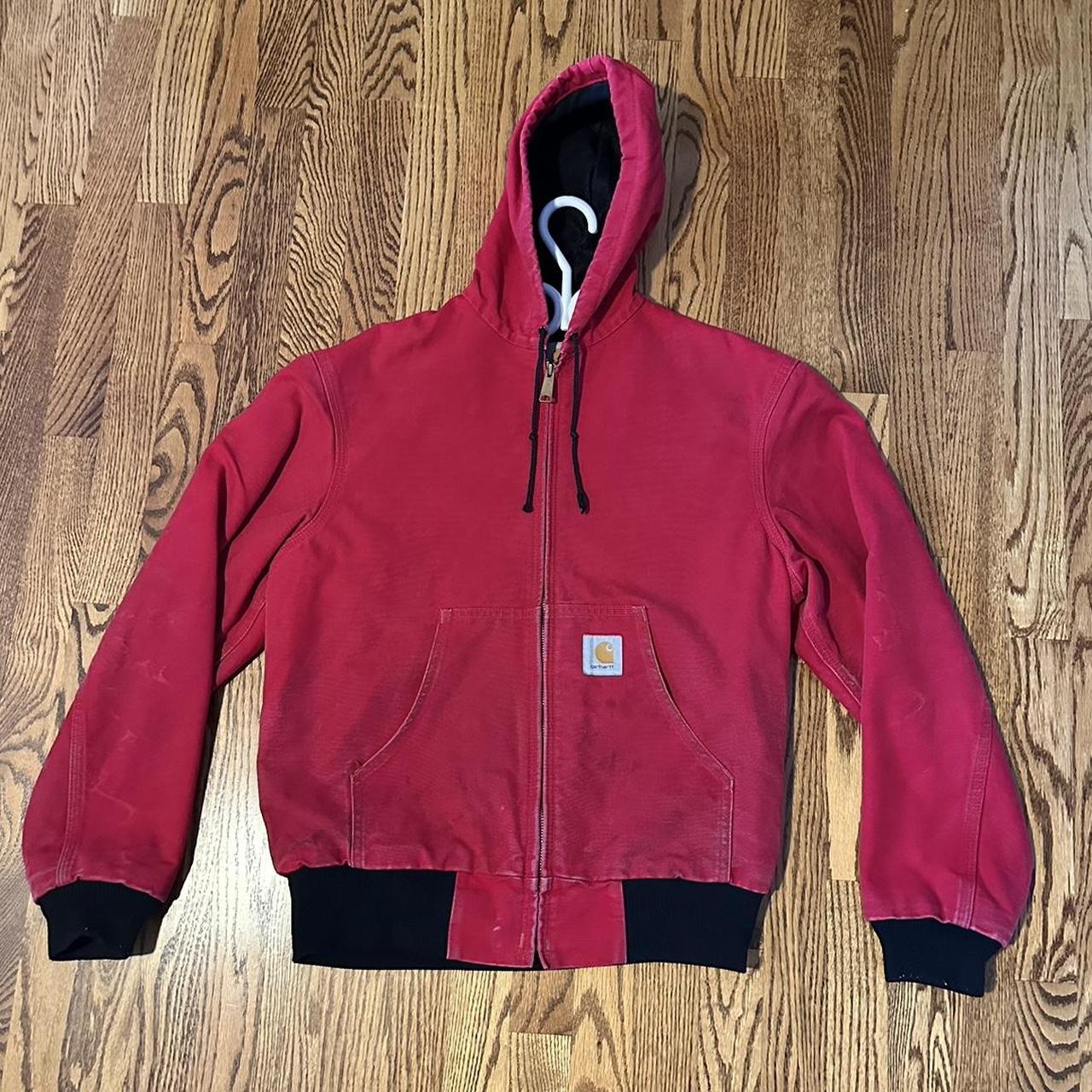 Red Carhartt zip up sweater jacket. Medium fit. With | Depop