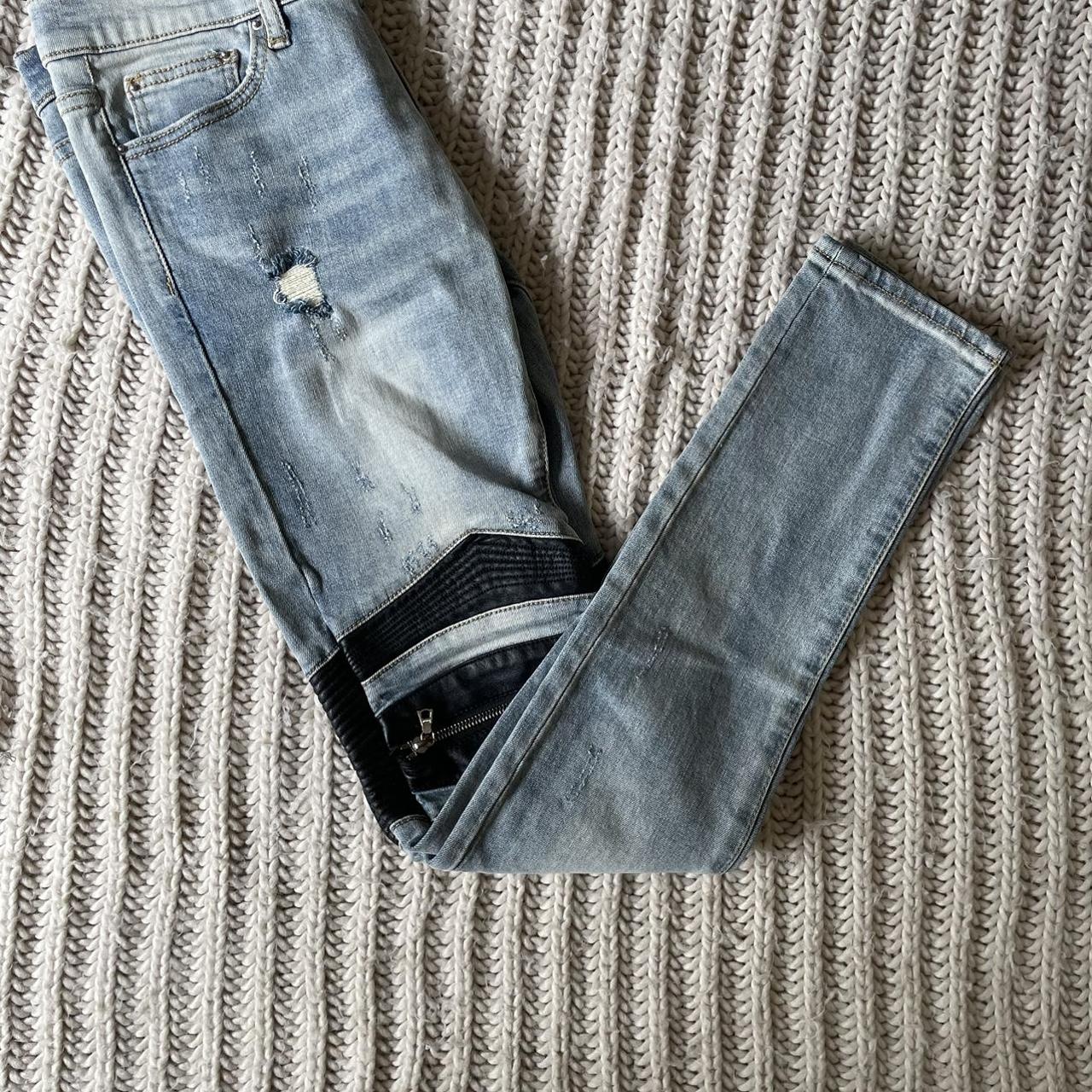 MNML blue and black straight jean with zipper on... Depop