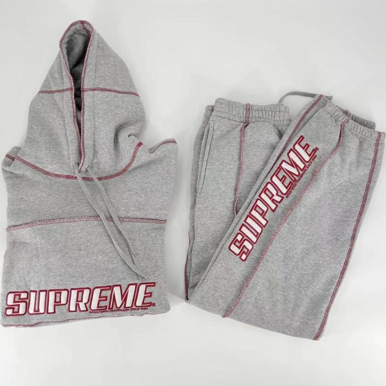 Grey Supreme Coverstitch Tracksuit Size m Sold!!!... - Depop