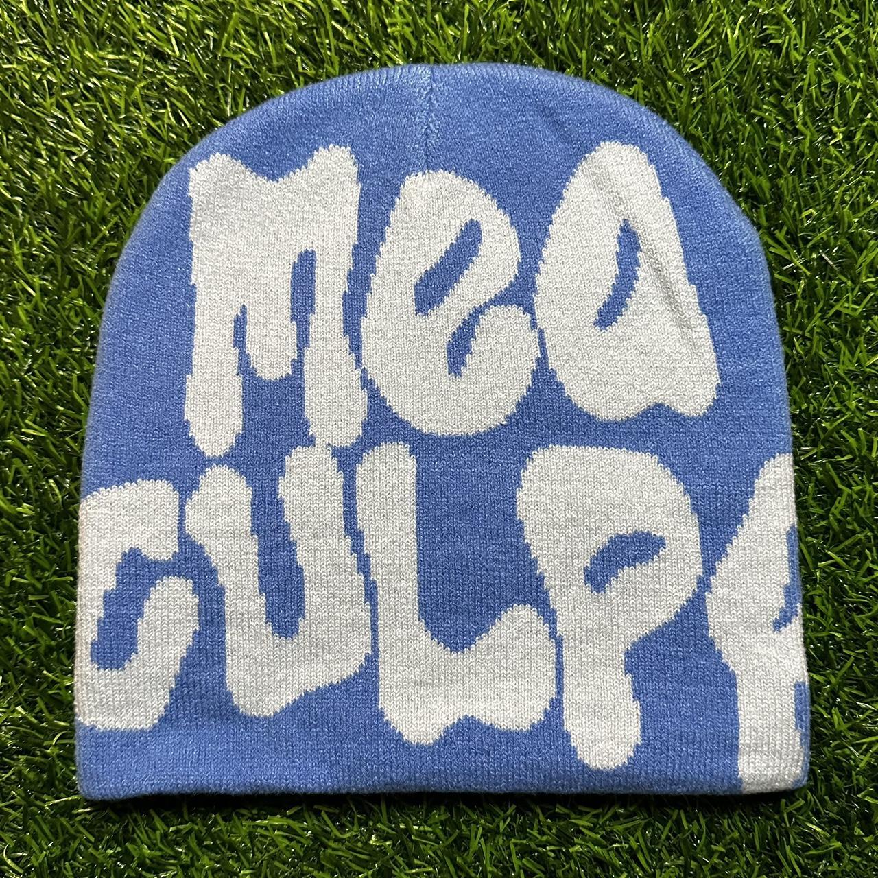 Mea culpa beanie Blue/ Letters are a really light... - Depop