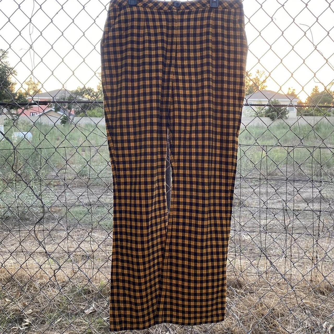 Unif Yellow Plaid Pants Description High waisted Depop