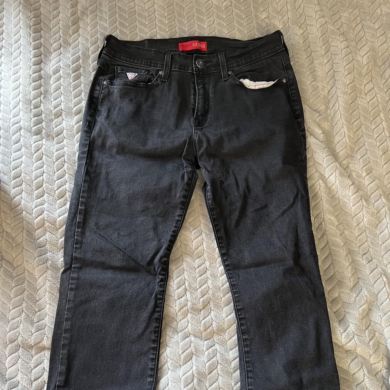 Black baggy guess jeans. Unhemmed at the bottom... - Depop