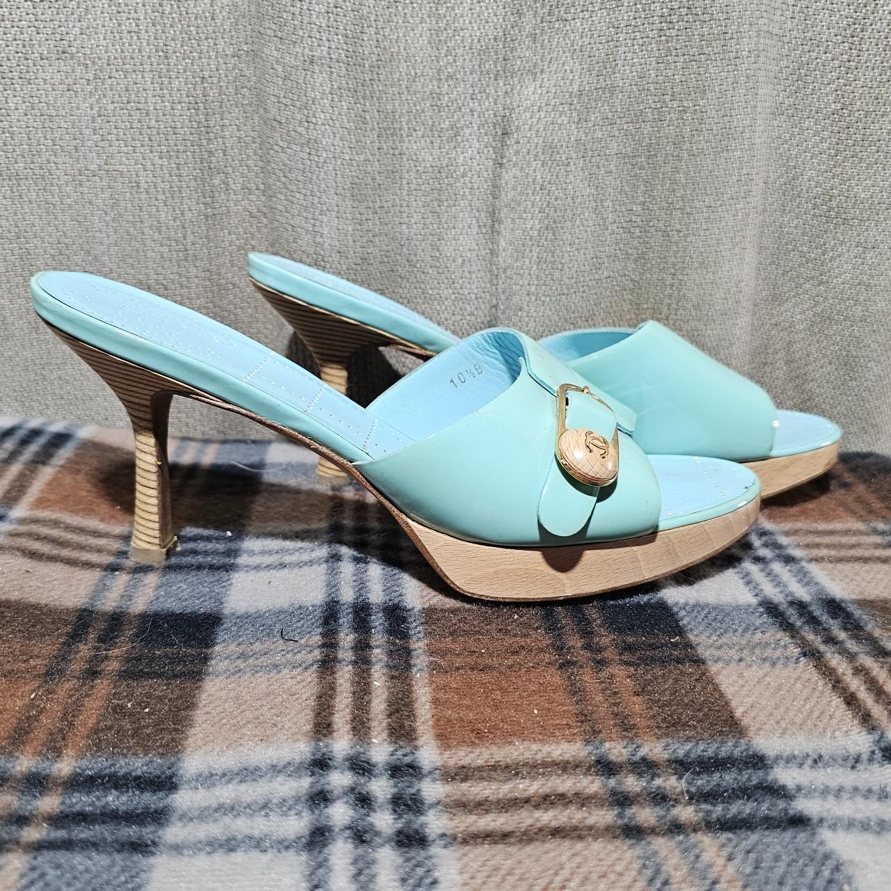 Vintage CHANEL patent leather turquoise shoes. They - Depop
