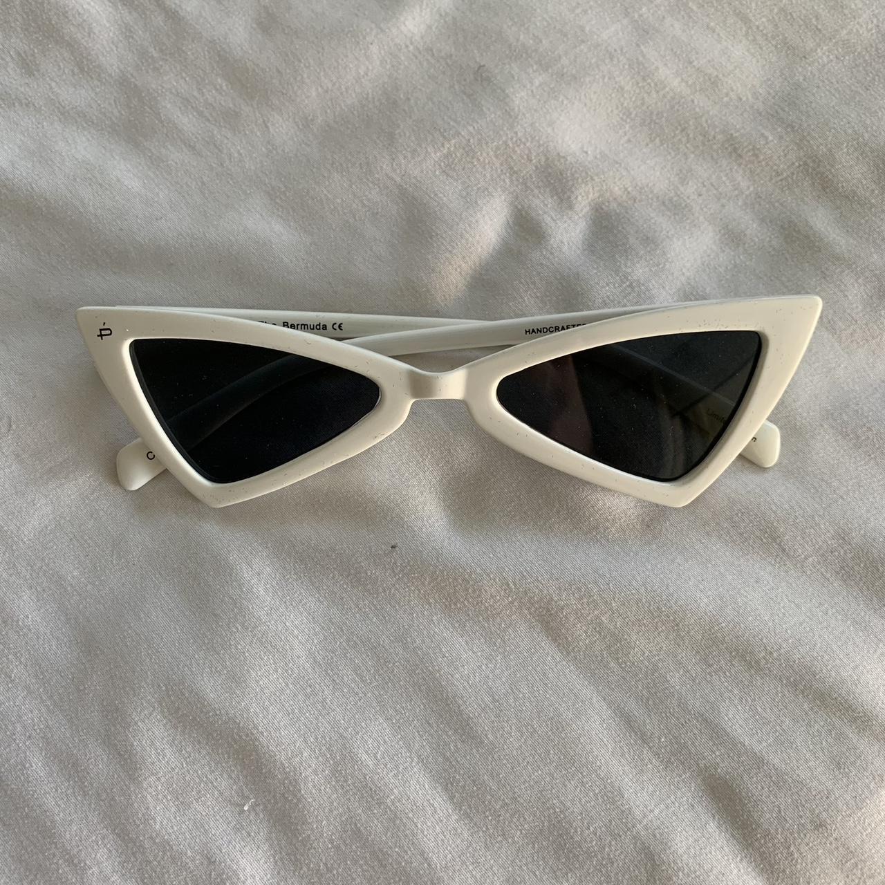 tiny white triangular sunglasses by prive revaux