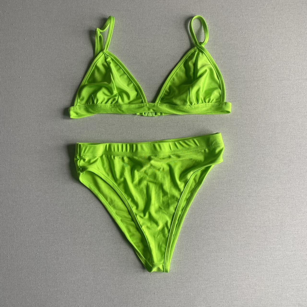 Daisy Neon green bikini with high rise bottoms Depop
