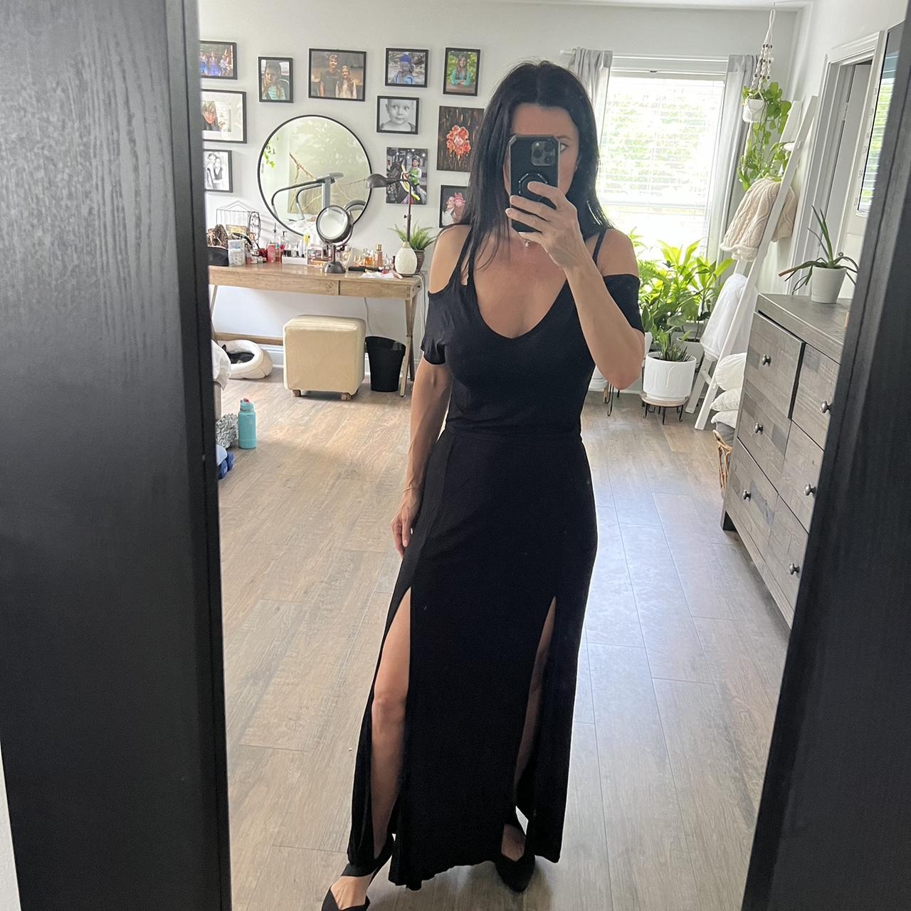 Venus black maxi dress with 2 slits in front Depop