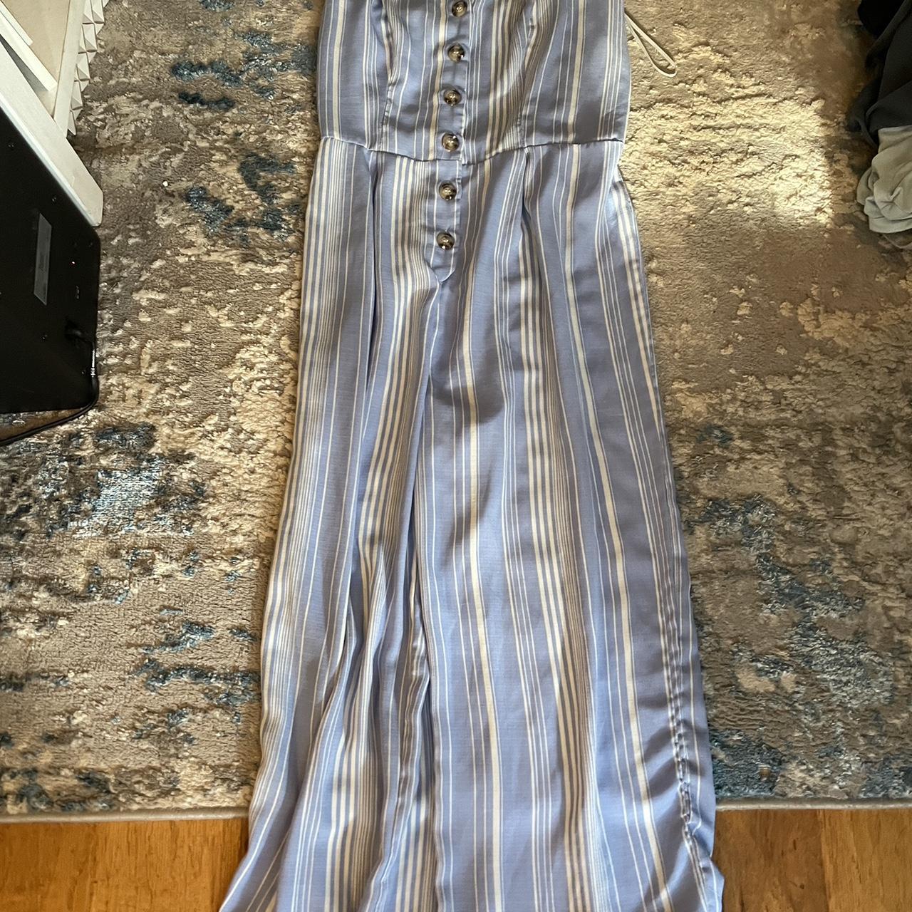 blue and white striped romper #cute#onepiece#romper - Depop