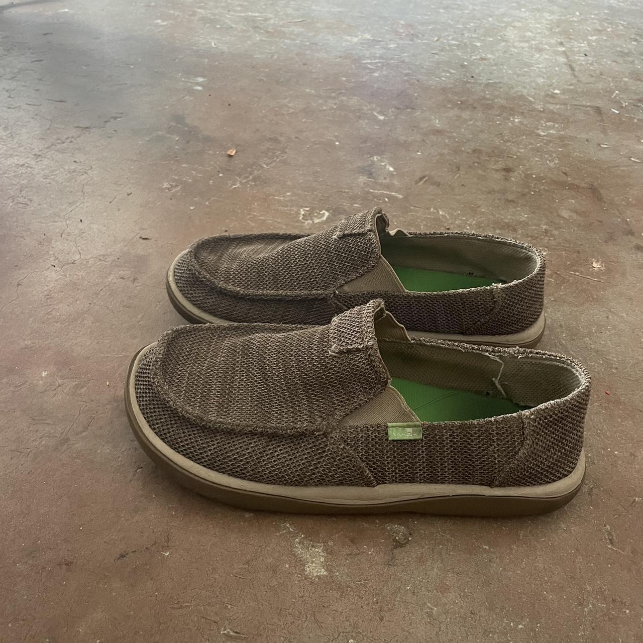 Mens Sanuks Khaki and green slip ons Men’s size:... - Depop