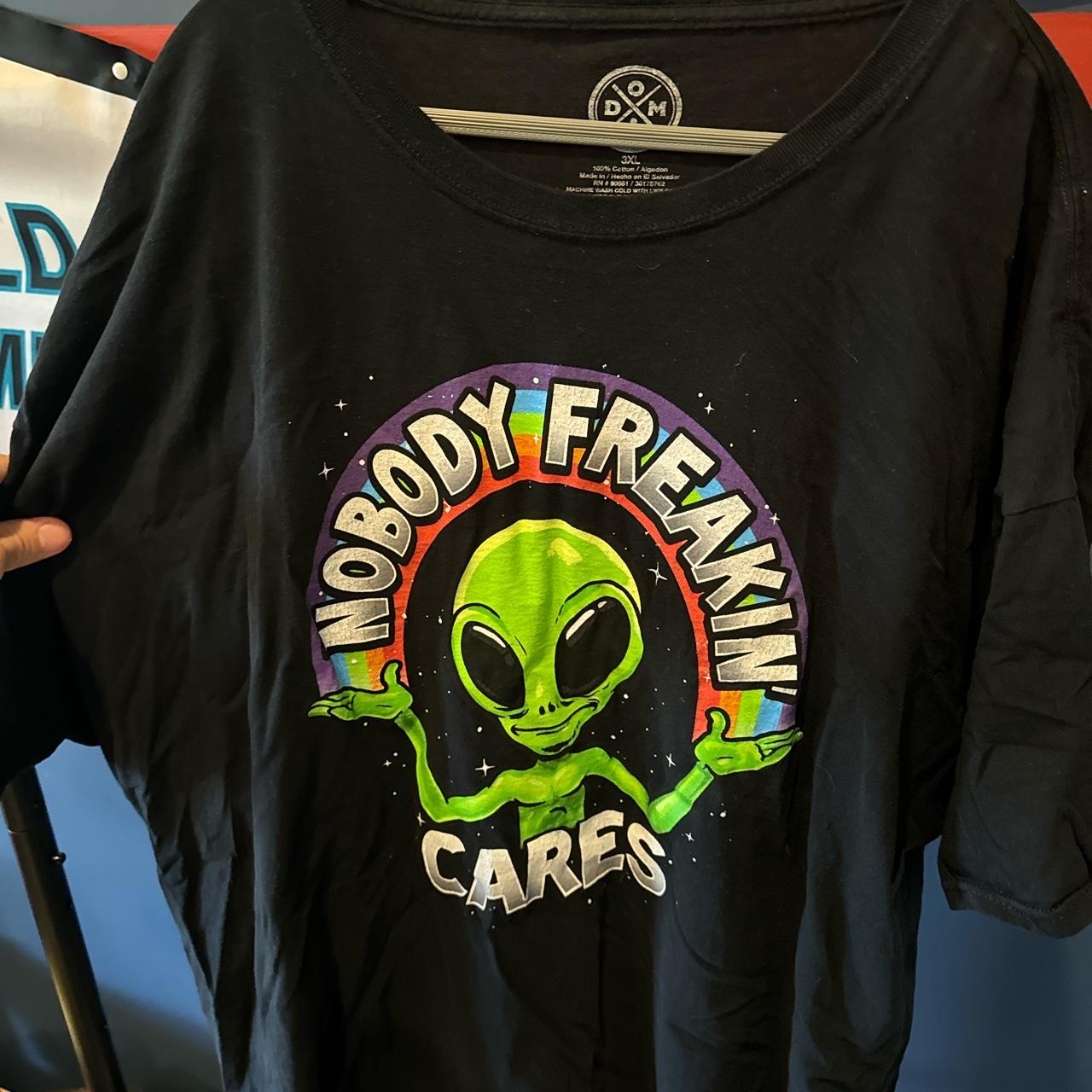 Nobody Freakin Cares Alien Rainbow Tshirt Black Size Depop