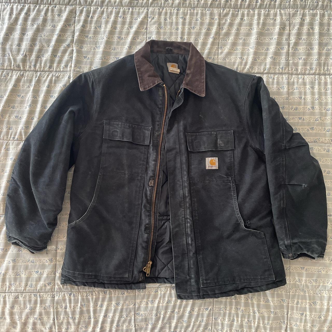 Vintage Black Carhartt Detroit Jacket Size: XL... - Depop