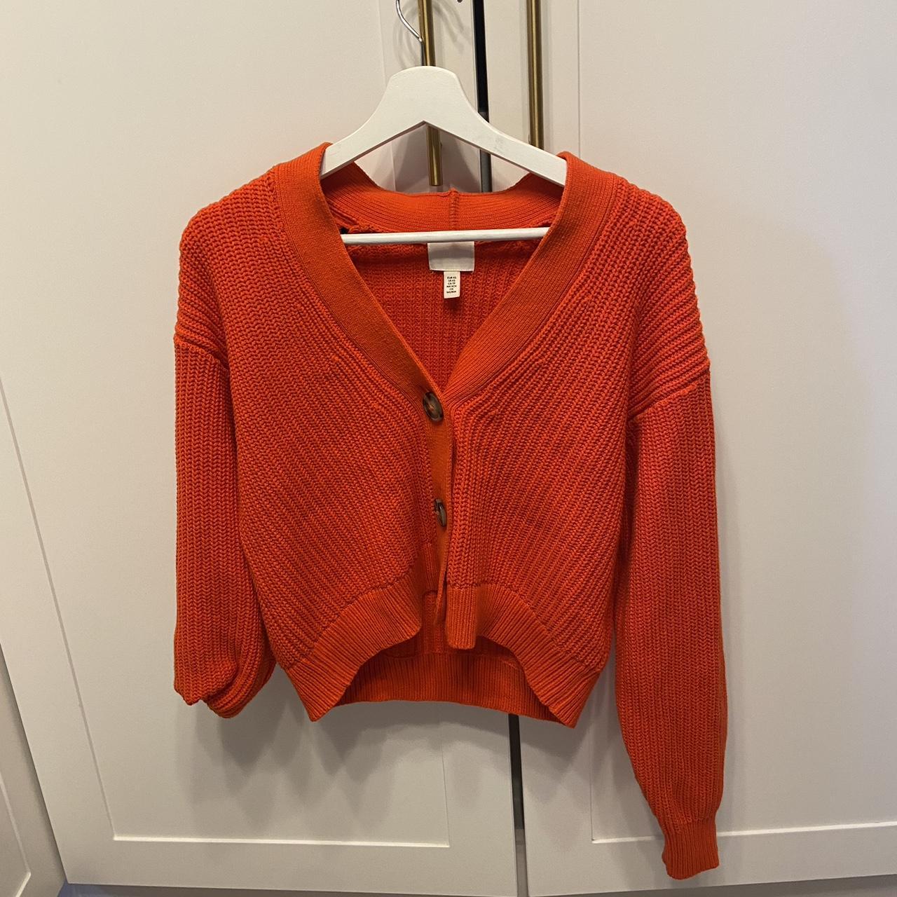 H and M orange red cardigan with large buttons. Size Depop