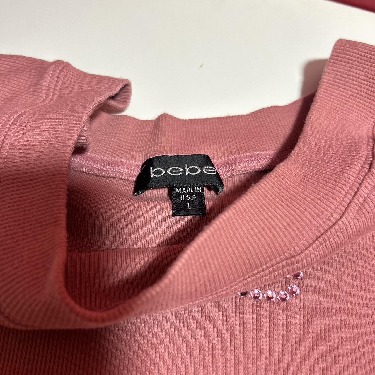 Pink Bebe off the shoulder ribbed baby tee with... | Depop