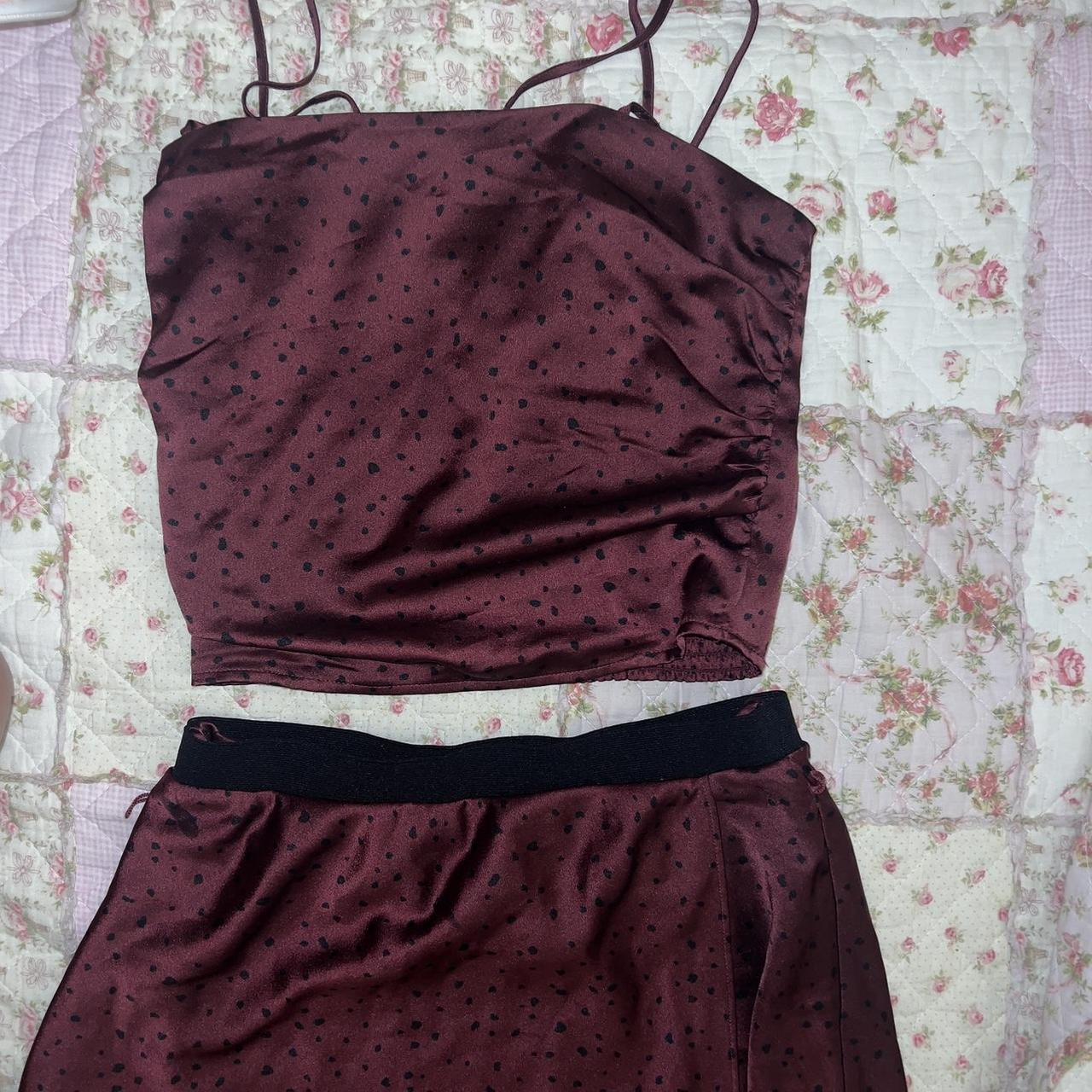 abercrombie and fitch two piece set burgundy polka... - Depop