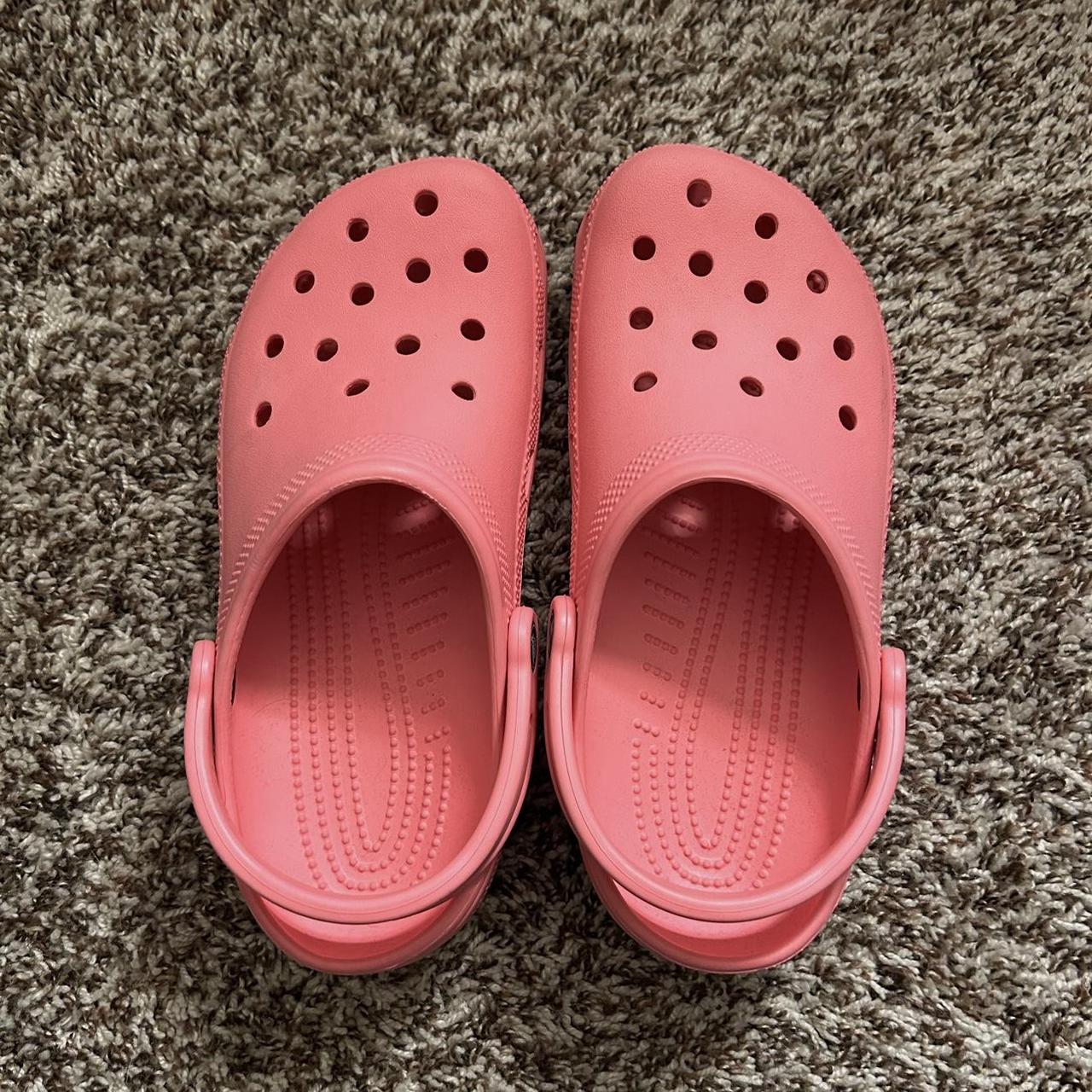 Lightly used Pink Crocs - Comes with two free... - Depop