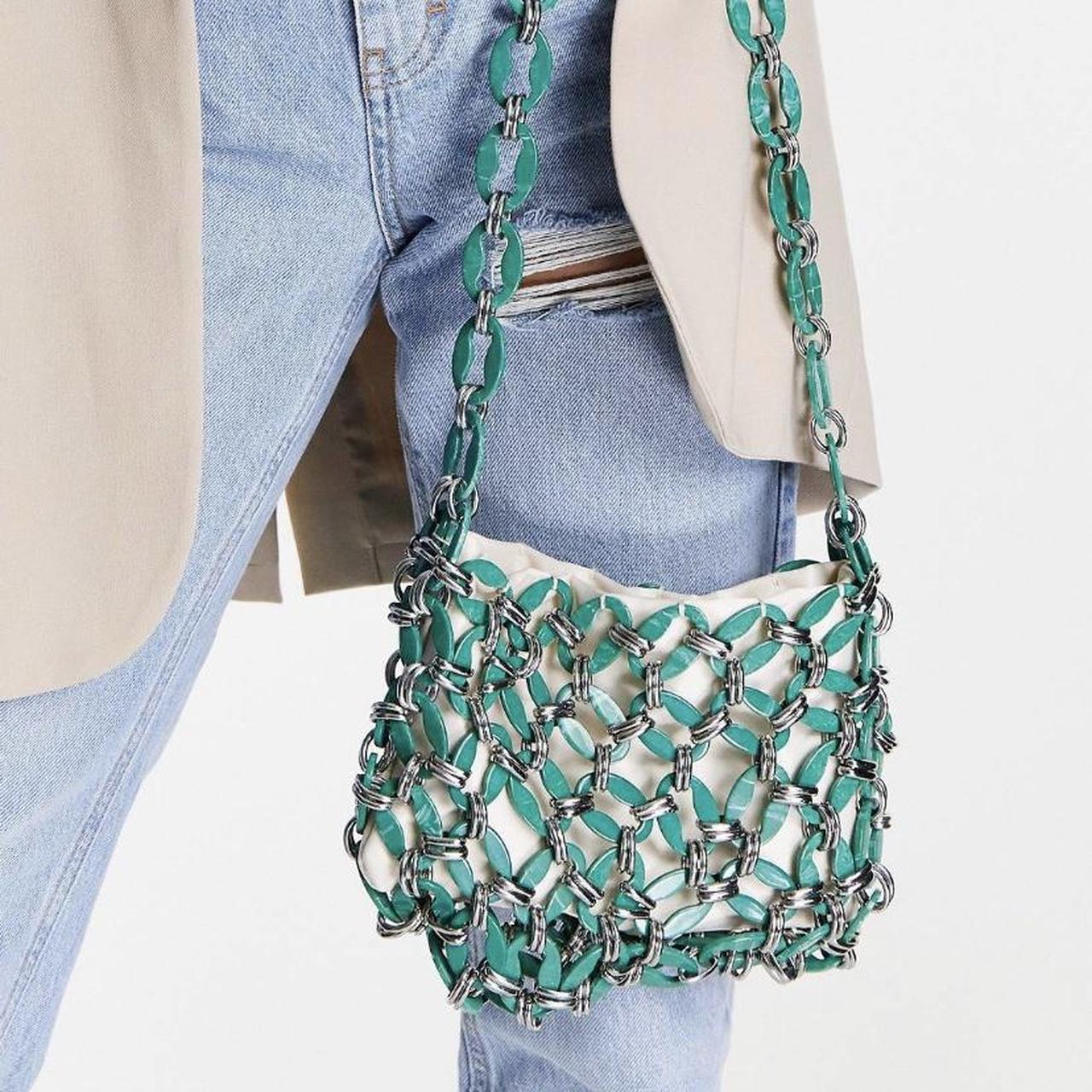 topshop green acrylic bag with silver
