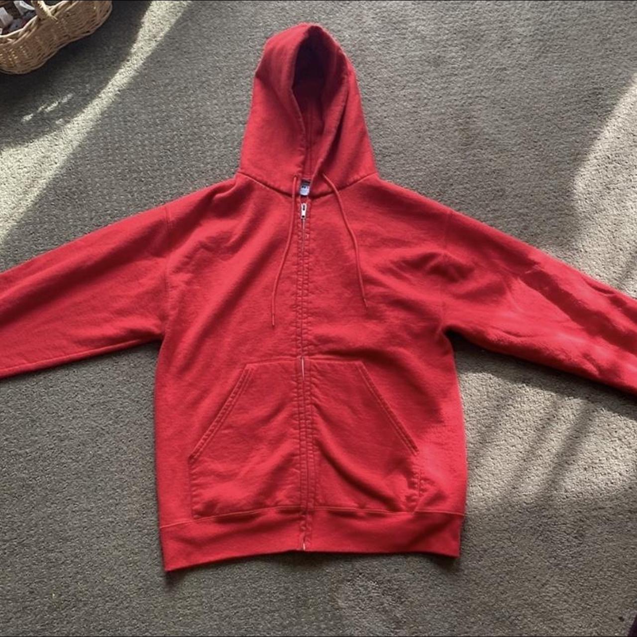 Red Zipper Hoodie Medium - Depop