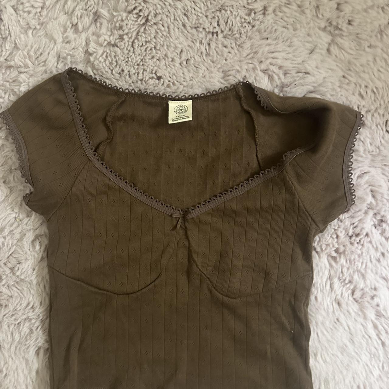 Urban Outfitters UK lacy baby tee in chocolate/brown... - Depop