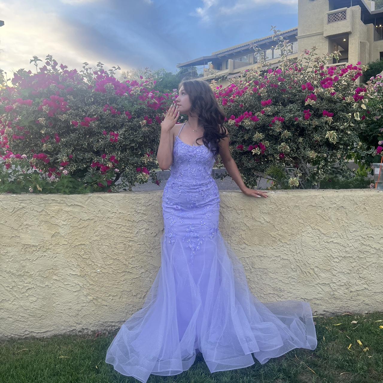 Floral sparkly violet prom dress Depop