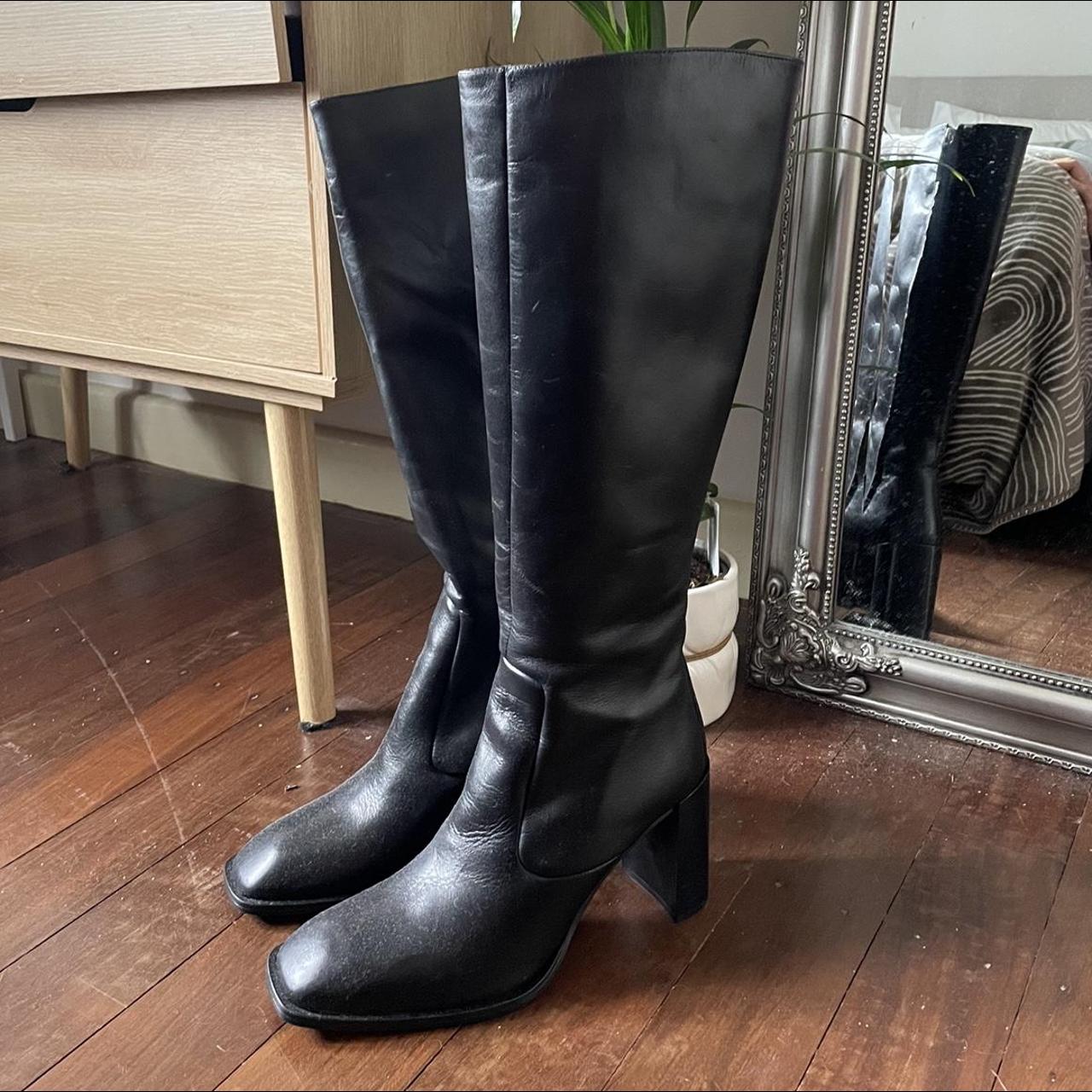 Genuine Leather black knee high Boots from... - Depop