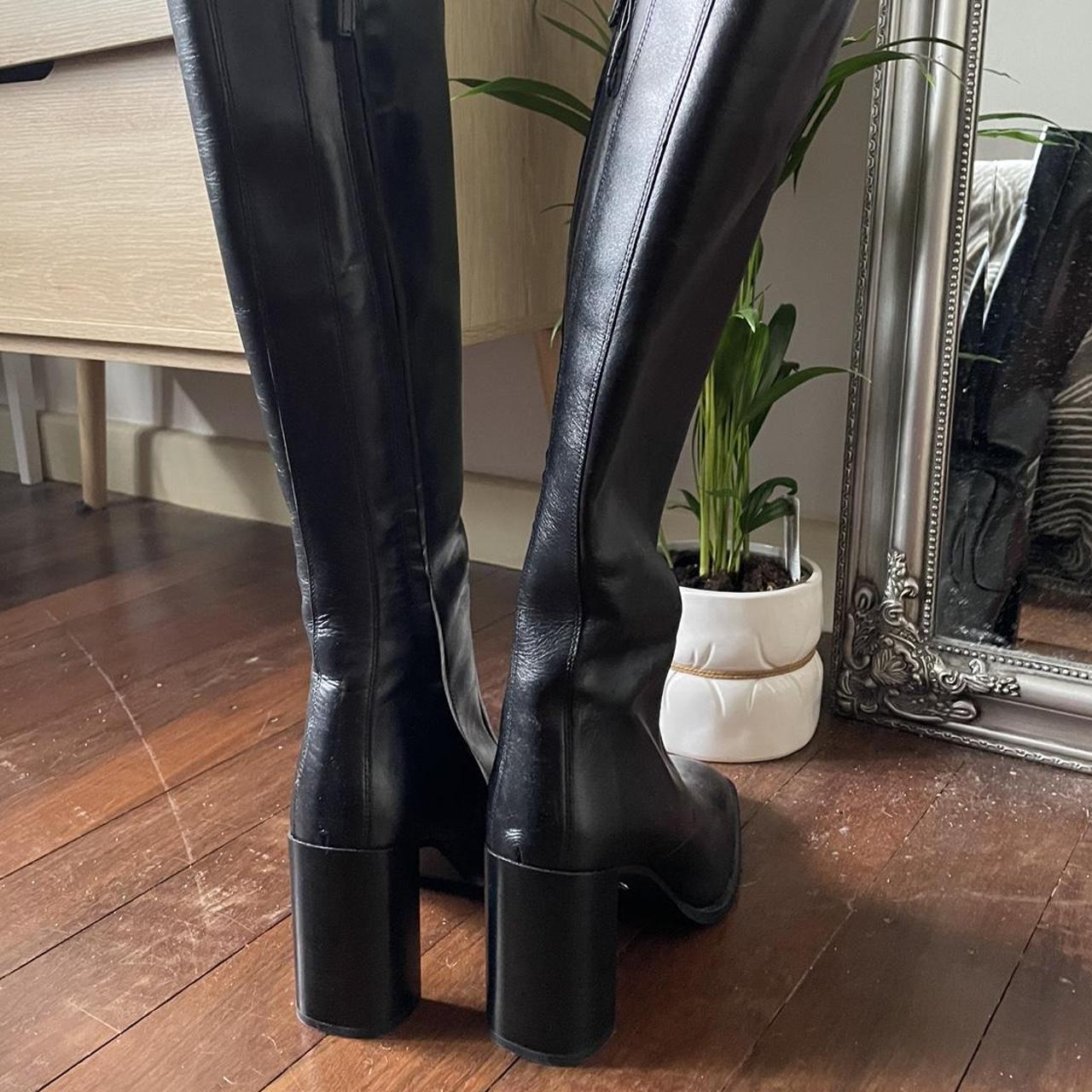 Genuine Leather black knee high Boots from... - Depop