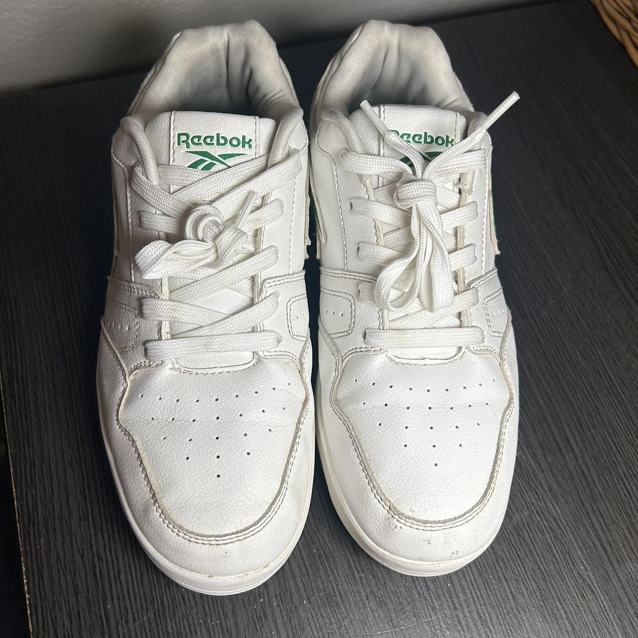 Green and white Reebok shoes. Great condition. Size... - Depop