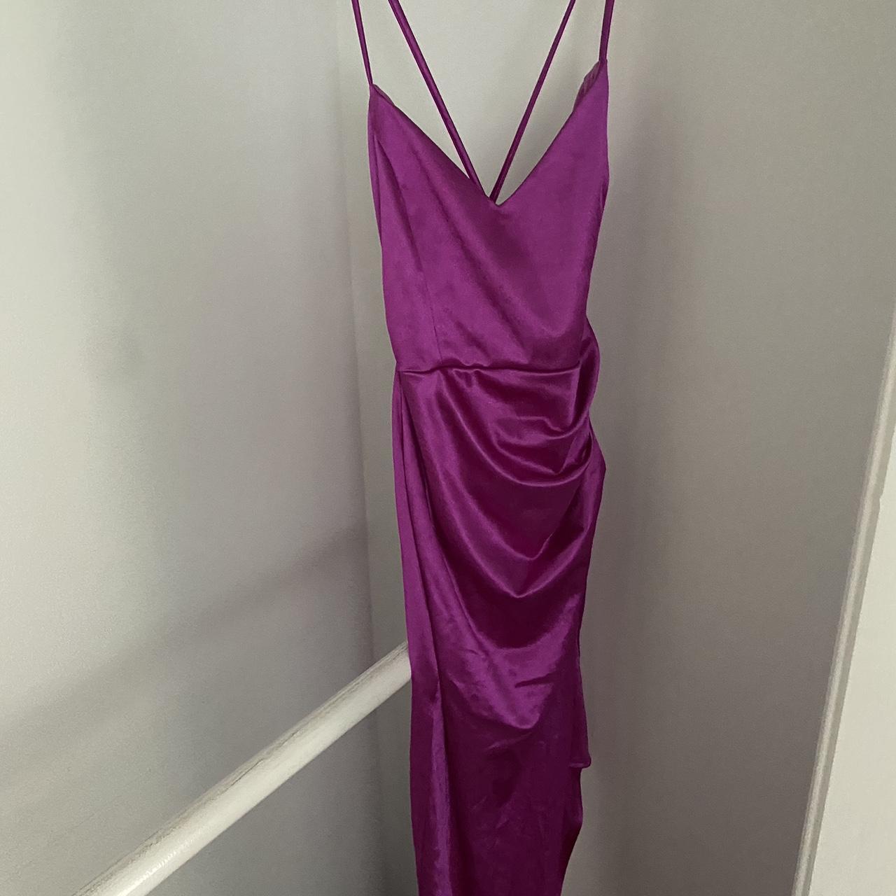 pink/purple silk prom dress slit on leg worn once - Depop
