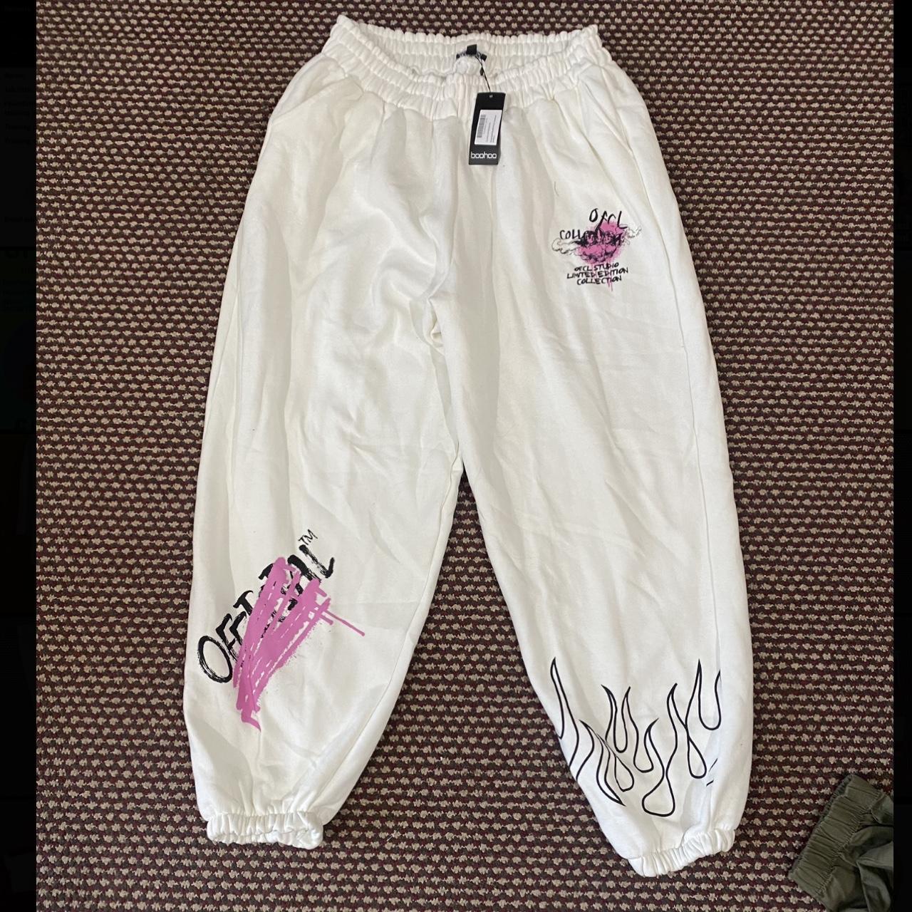 White Joggers (pink&black detail) NEW. NEVER WORN... Depop