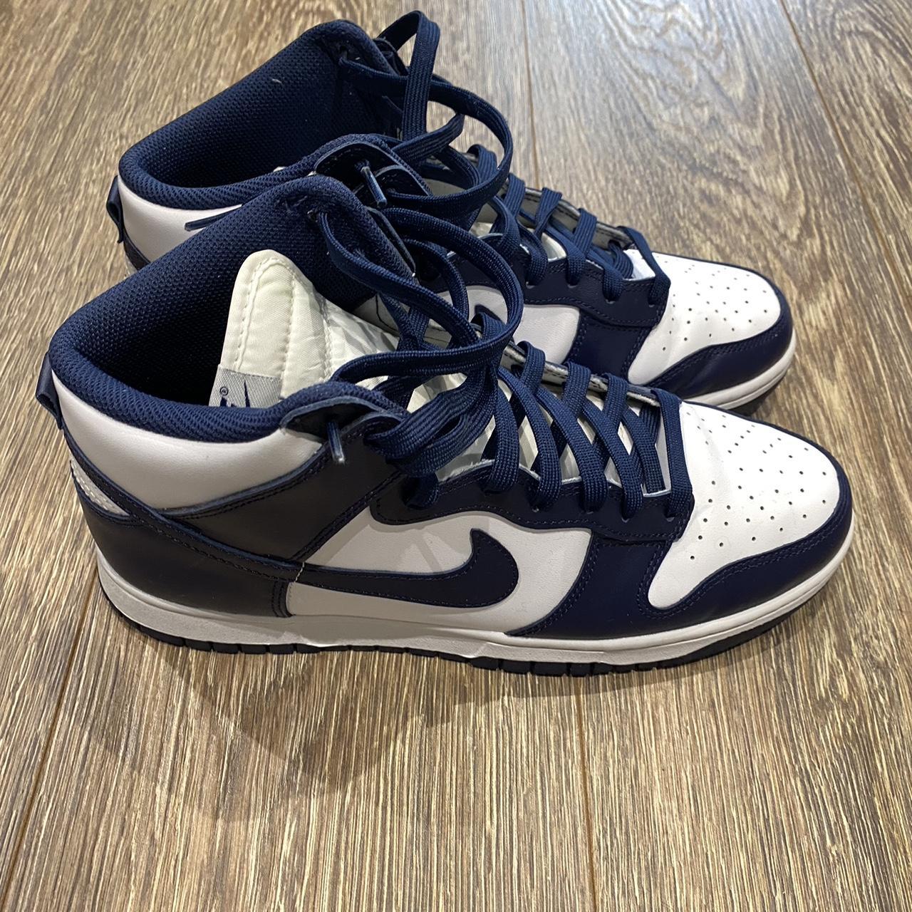 nike dunk high navy blue and white