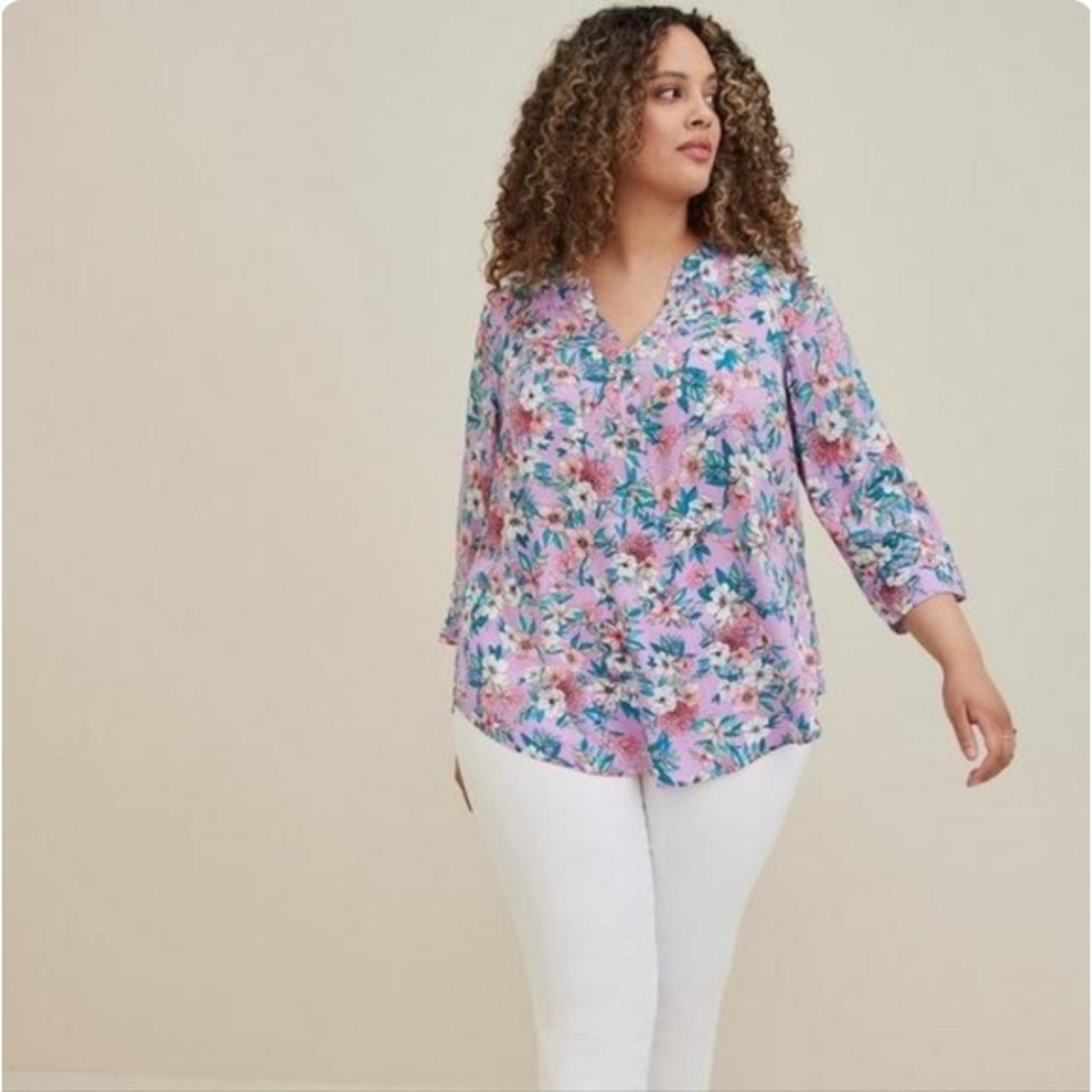 Plus Size - Harper Challis Button-Front 3/4 Sleeve Blouse - Torrid