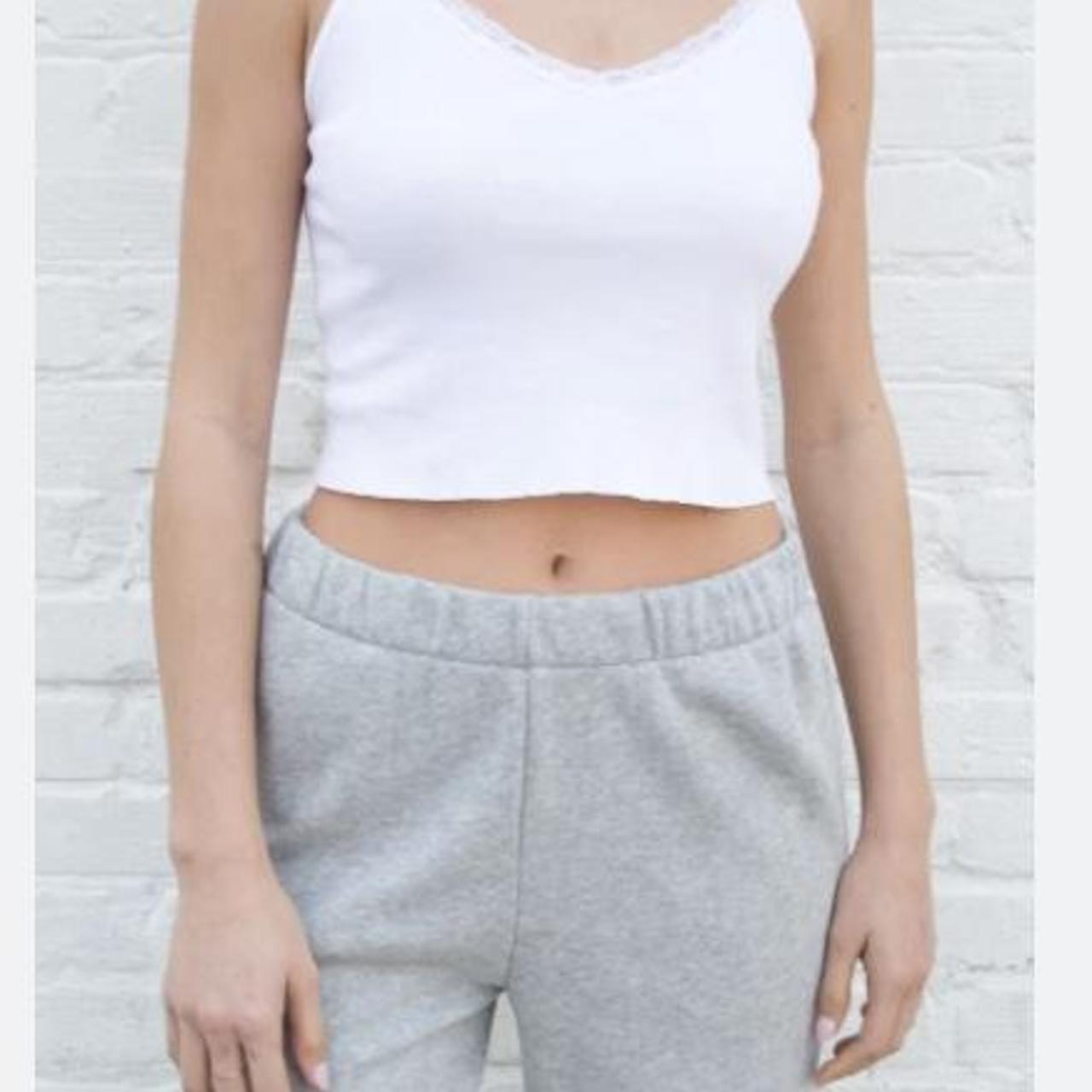 Nicollete Brandy Melville White Tank Crop with Lace... Depop