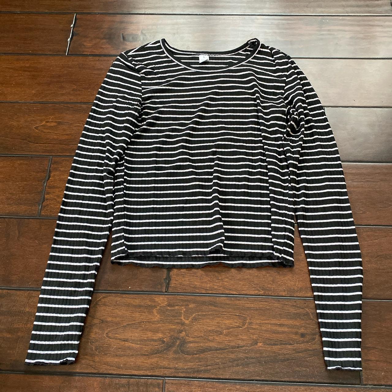 large black and white stripped long sleeve shirt,... - Depop