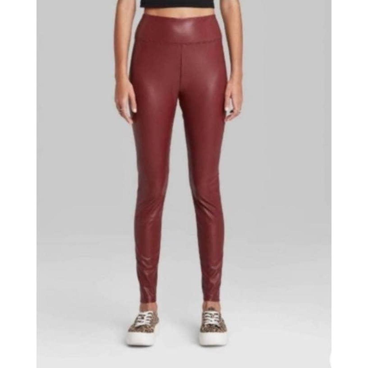 Wild Fable, High-Waisted Faux Leather Burgundy Leggings, US Women's L