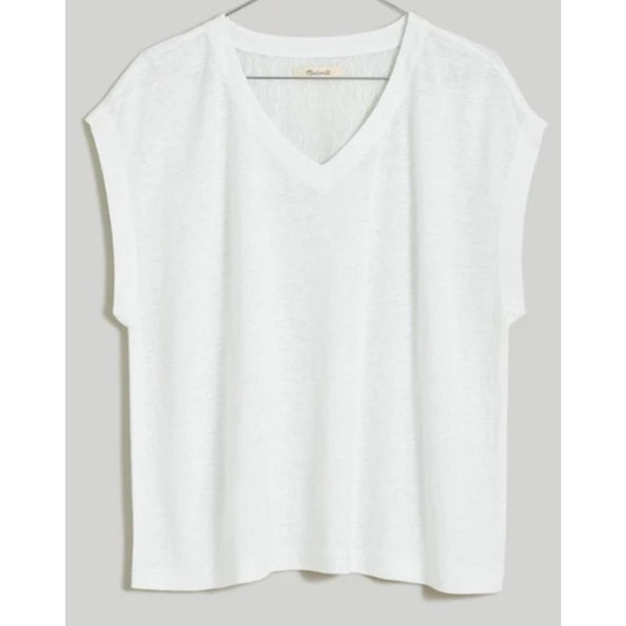 Madewell Relaxed V Neck Linen Blend Casual TShirt - Depop