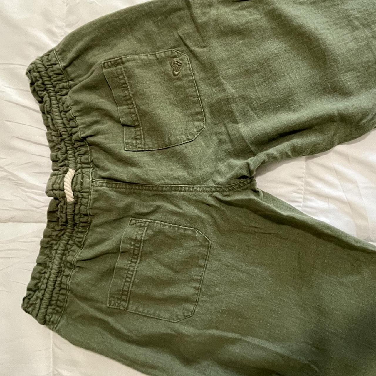 Roxy 'Ocean Side Pant' women's green linen pants I - Depop