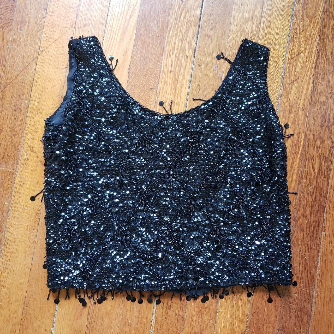 GORGEOUS 1960s vintage black beaded tank! 100% wool,... | Depop