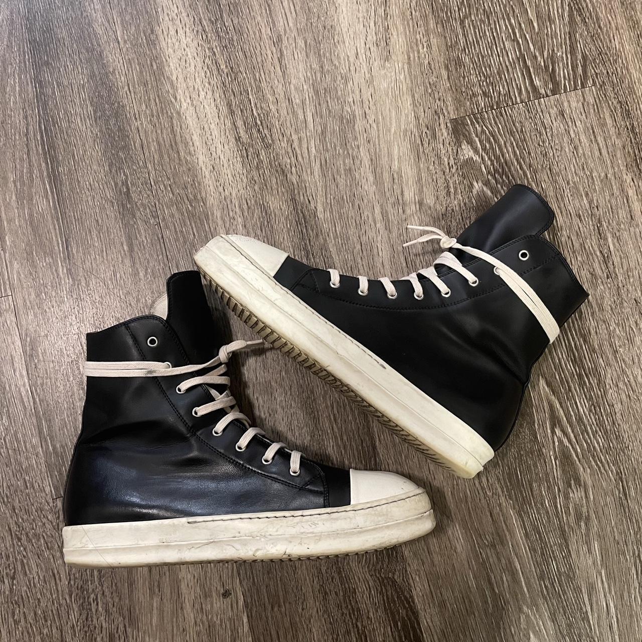 Rick Owen Ramone Black leather High Sz:46(13) 7/10... - Depop