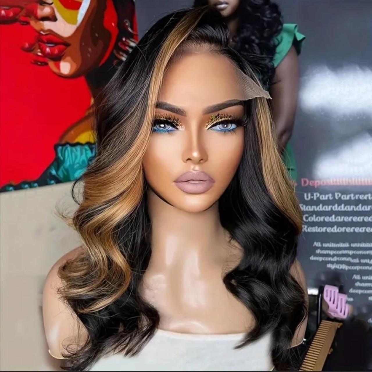 Blonde Highlight Body Wave Bob Wig Human Hair 13x4... - Depop