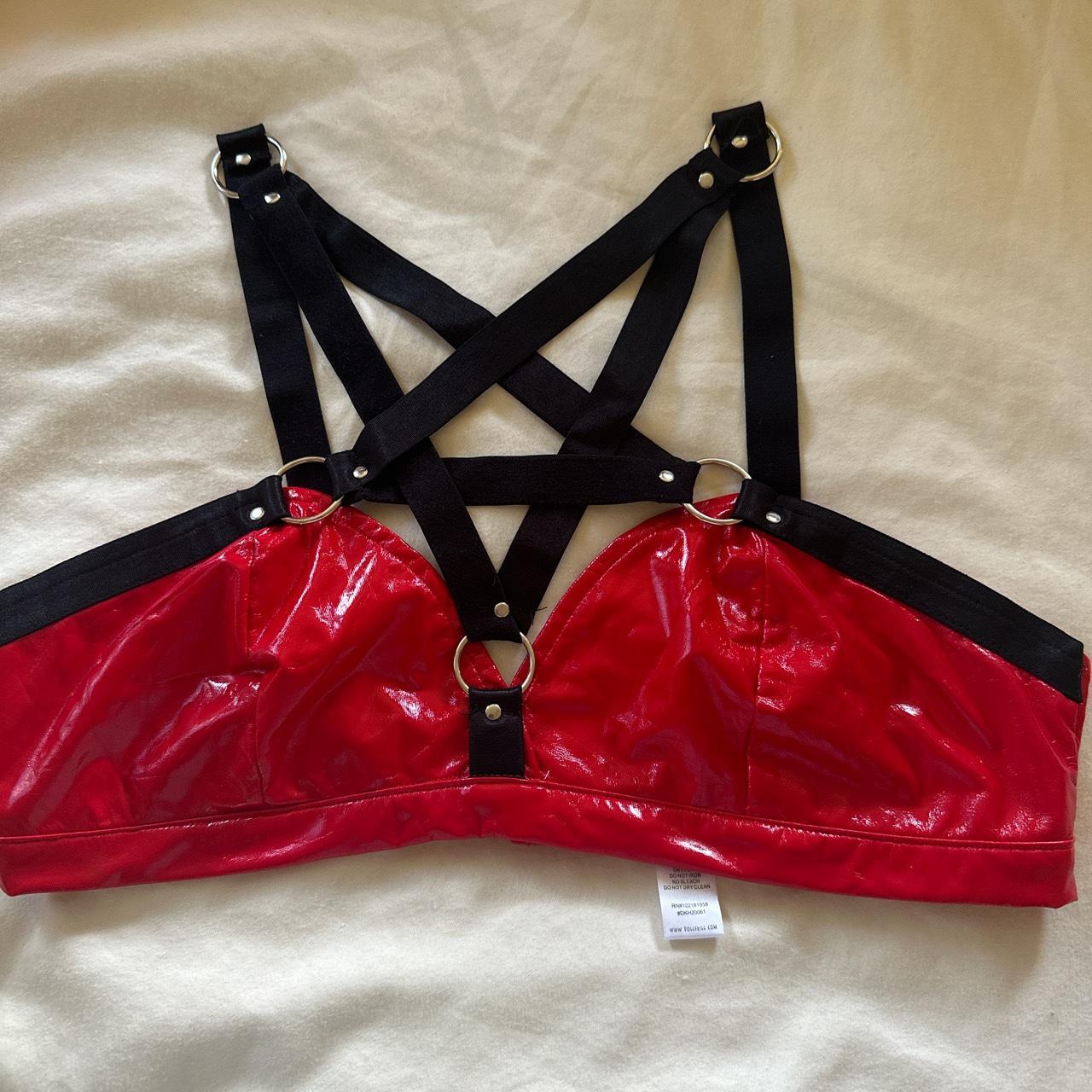 Dolls Kill Red Vinyl Bra Top Size Medium Depop