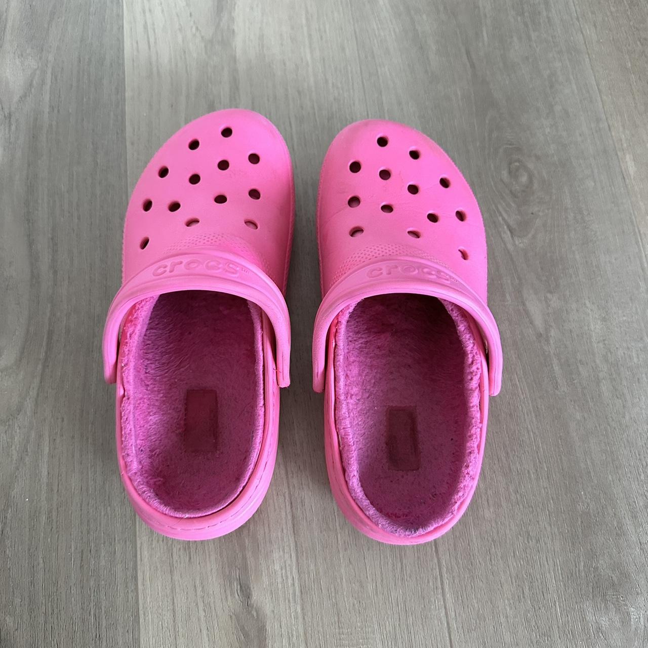 Hot pink fur lined Crocs Depop