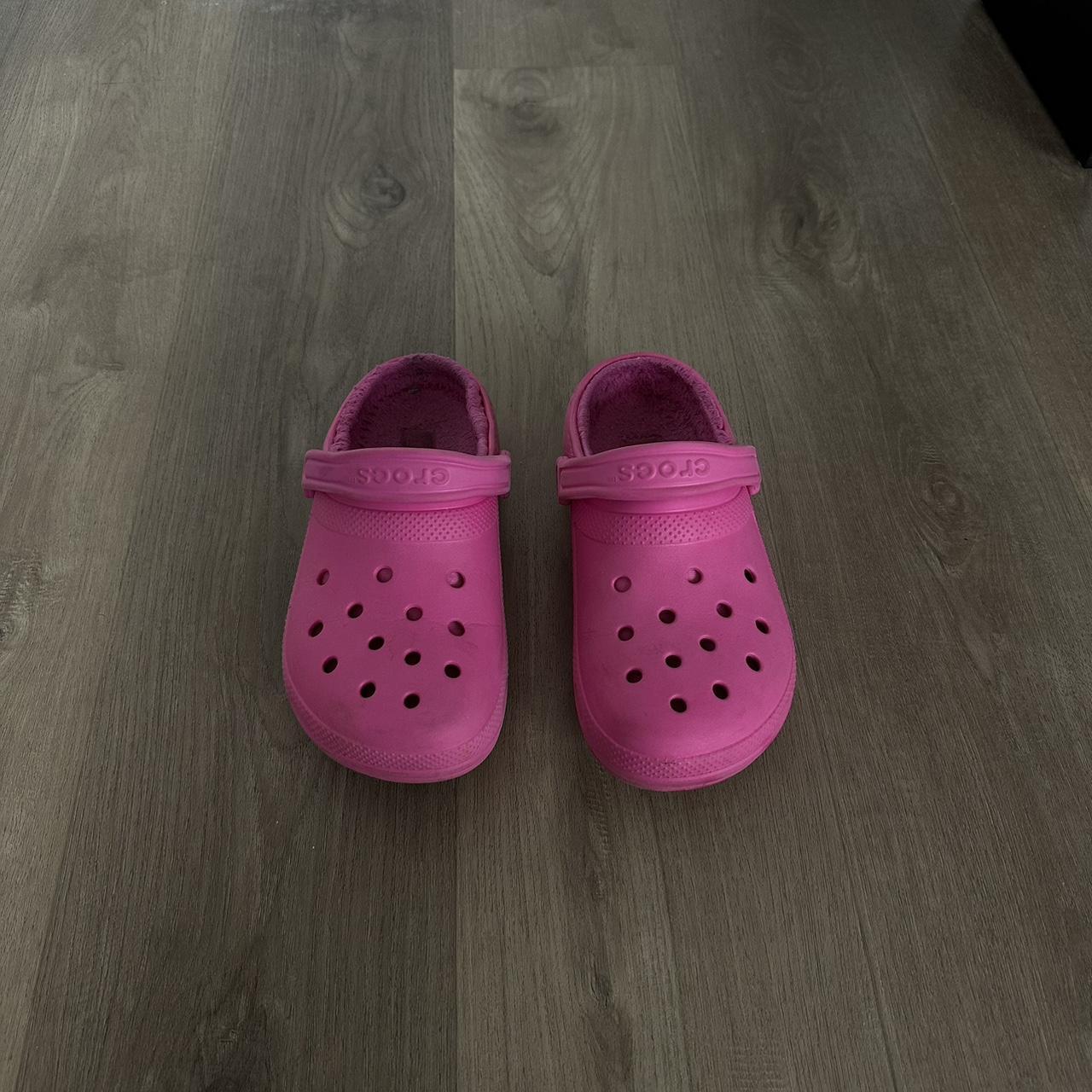 Hot pink fur lined Crocs - Depop