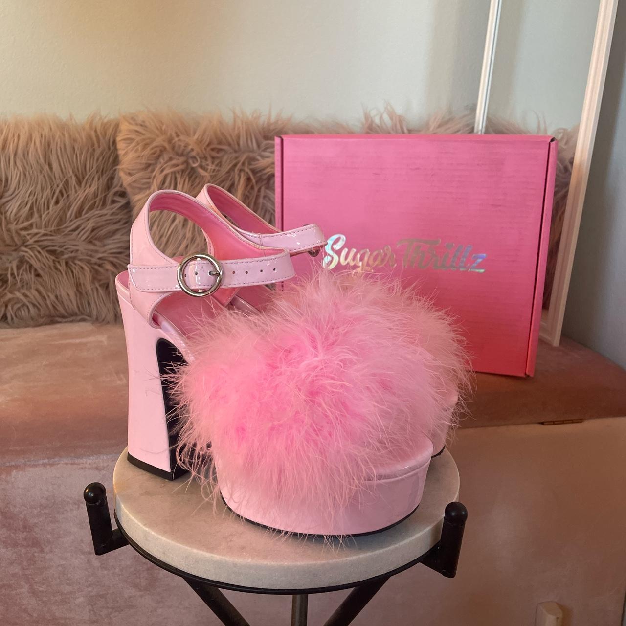 ぽ*ん様 BLUSHIN' N' CRUSHIN' MARABOU HEELS Sugar Thrillz x Dolls Kill pink Blushin' N' Crushin' | Depop