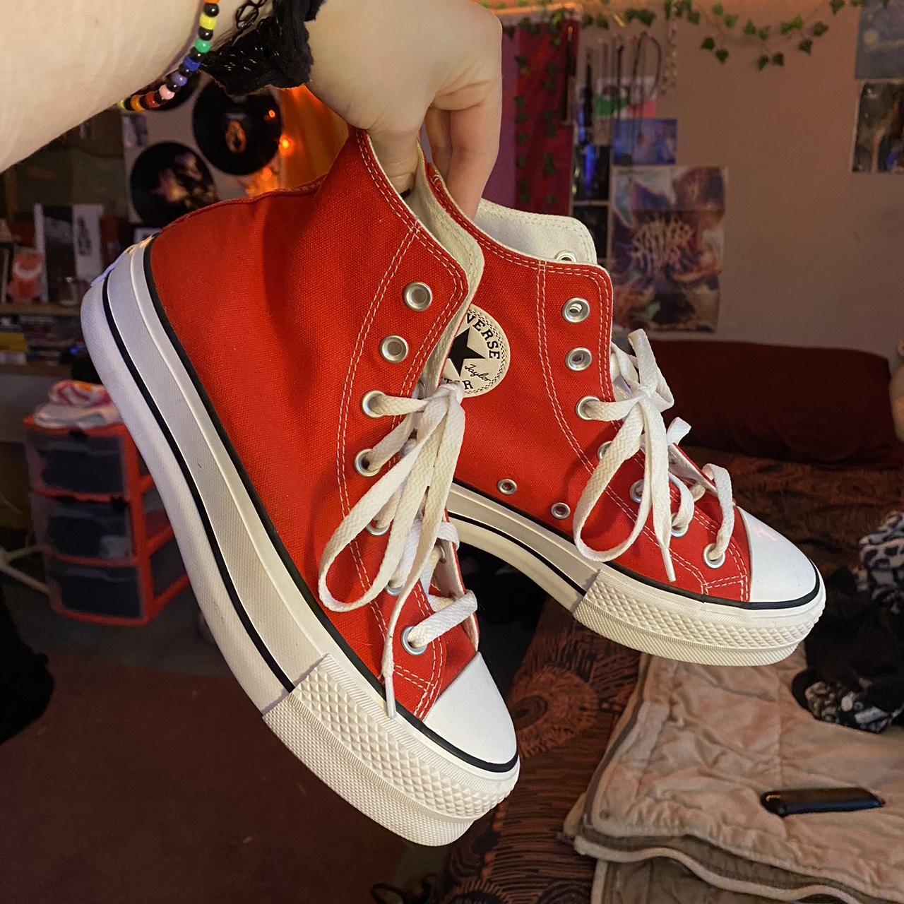 Red Platform High Top Converse [size 7 5 Depop